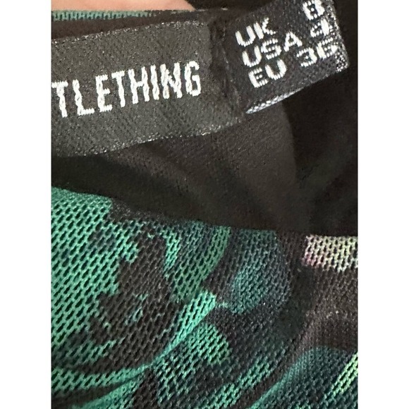NWT PrettyLittleThing Green Floral Print Mesh Scoop Back Flare Sleeve  Dress - 4 - Picture 5 of 6